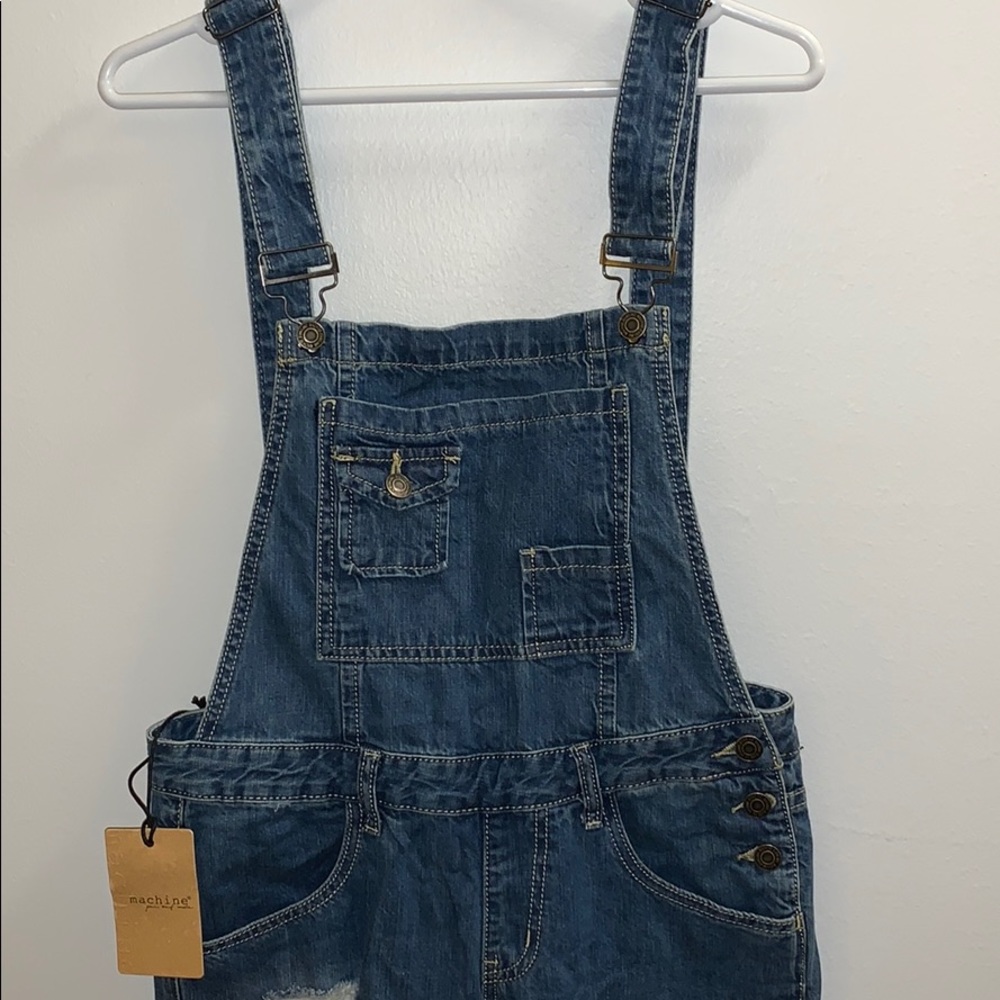 Machine Novelle Mode distressed denim overalls
